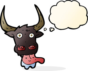 cartoon cow face with thought bubble