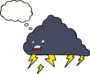 cartoon thundercloud with thought bubble