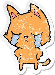 distressed sticker of a crying cartoon cat
