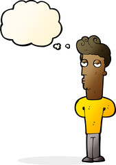 cartoon bored man with thought bubble