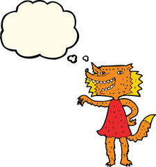cartoon fox girl with thought bubble