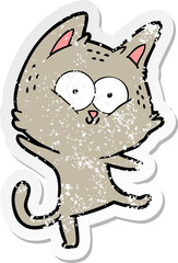 distressed sticker of a cartoon cat dancing