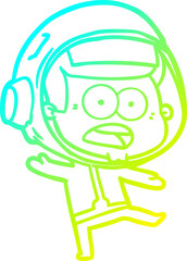 cold gradient line drawing of a cartoon surprised astronaut