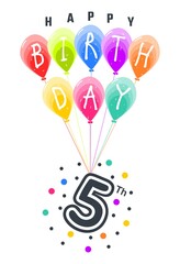 Happy 5th Birthday Celebration, Attached To Colorful Party Balloons