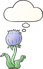 cartoon wild flower with thought bubble in smooth gradient style