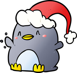 cartoon penguin wearing christmas hat