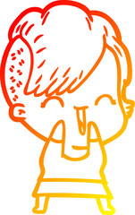 warm gradient line drawing of a cartoon happy hipster girl