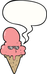 cartoon cool ice cream with speech bubble