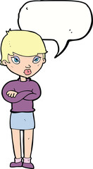 cartoon annoyed woman with speech bubble