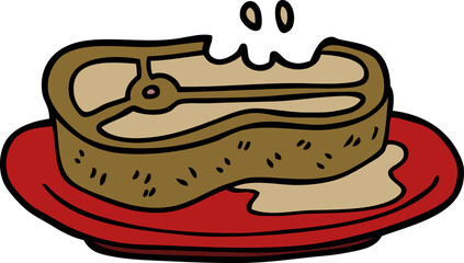 cartoon doodle well cooked meat