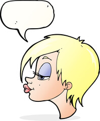 cartoon pretty woman with speech bubble