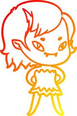 warm gradient line drawing of a vampire girl in dress