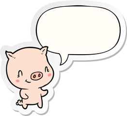 cute cartoon pig with speech bubble sticker