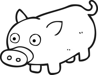 freehand drawn black and white cartoon piglet