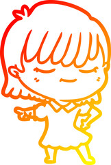 warm gradient line drawing of a cartoon woman