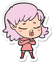 sticker of a pretty cartoon elf girl