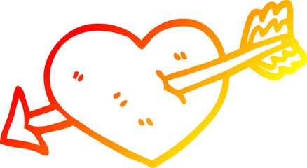 warm gradient line drawing of a cartoon heart shot through with arrow