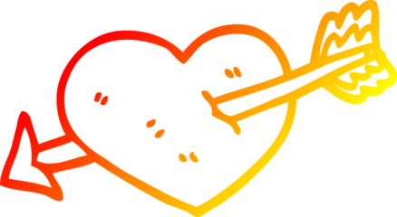 warm gradient line drawing of a cartoon heart shot through with arrow