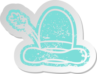 distressed old cartoon sticker of a farmers hat