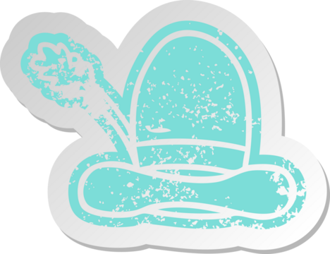 distressed old cartoon sticker of a farmers hat