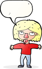 cartoon girl looking upwards with speech bubble