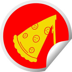 circular peeling sticker quirky cartoon slice of pizza