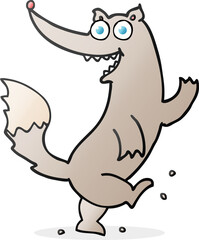 Fototapeta premium freehand drawn cartoon happy wolf dancing