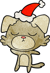 cute hand drawn textured cartoon of a dog wearing santa hat