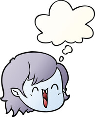 cartoon vampire girl face with thought bubble in smooth gradient style