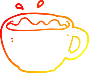 warm gradient line drawing of a cartoon coffee cup