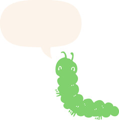 cartoon caterpillar with speech bubble in retro style