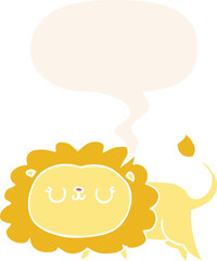 cartoon lion with speech bubble in retro style