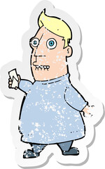 retro distressed sticker of a cartoon nervous man with tickets