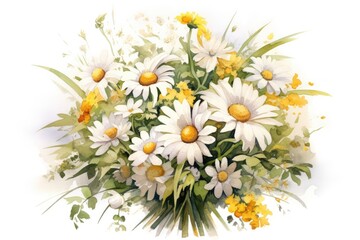 Daisy Bouquet watercolor painting. Generative AI