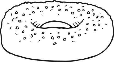 freehand drawn black and white cartoon bagel