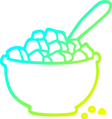 cold gradient line drawing of a cartoon bowl of cereal