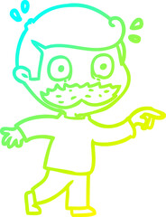 cold gradient line drawing of a cartoon man with mustache shocked