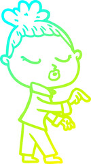 cold gradient line drawing of a cartoon calm woman