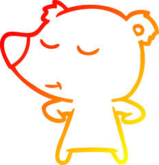 warm gradient line drawing of a happy cartoon polar bear