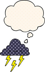 cartoon storm cloud with thought bubble in comic book style