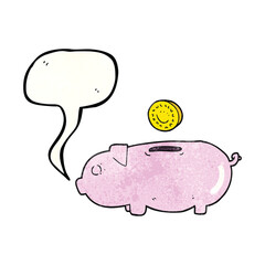 freehand speech bubble textured cartoon piggy bank