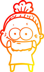 Obraz premium warm gradient line drawing of a cartoon happy old woman