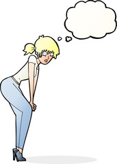 cartoon woman posing with thought bubble