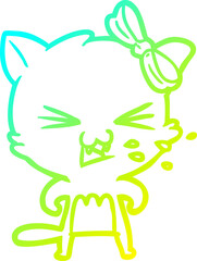 cold gradient line drawing of a cartoon cat