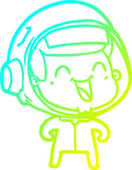 cold gradient line drawing of a happy cartoon astronaut
