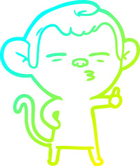 cold gradient line drawing of a cartoon suspicious monkey