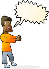 cartoon terrified man with speech bubble