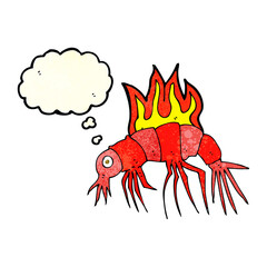 cartoon hot shrimp with thought bubble