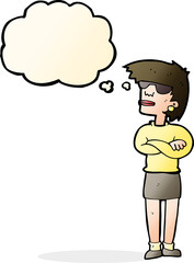 cartoon annoyed woman with thought bubble