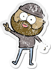 distressed sticker of a cartoon bearded man